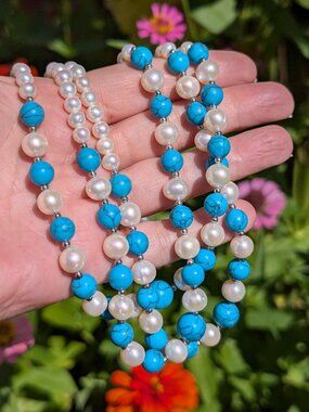Danbury Mint Three Strand Freshwater Pearls And Howlite Bead Necklace
